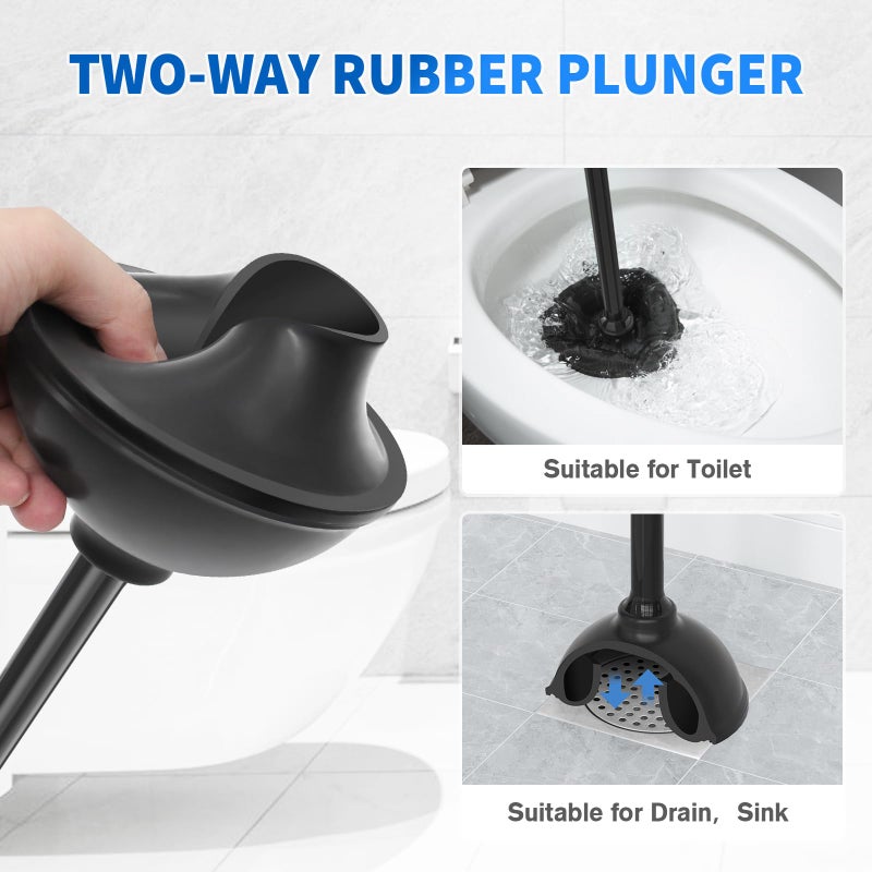 LOVLOY Toilet Plunger and Brush, Bowl Brush and Heavy Duty Toilet Plunger Set with Ventilated Holder, 2-in-1 Toilet Brush and Plunger Combo for 5.3-inch Toilet Drain Bathroom Cleaning (Black) - Image 3