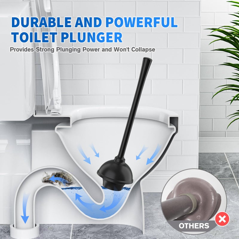 LOVLOY Toilet Plunger and Brush, Bowl Brush and Heavy Duty Toilet Plunger Set with Ventilated Holder, 2-in-1 Toilet Brush and Plunger Combo for 5.3-inch Toilet Drain Bathroom Cleaning (Black) - Image 2