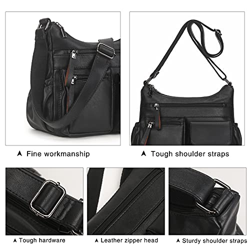 Artwell Fashion Hobo Crossbody Bag For Women Shoulder Bag PU Leather Handbags Purses Multi Pocket Zipper Messenger Tote Bag (Black) - Image 3