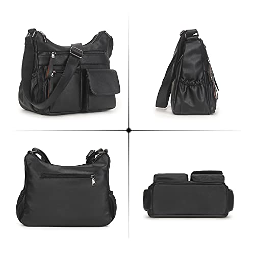Artwell Fashion Hobo Crossbody Bag For Women Shoulder Bag PU Leather Handbags Purses Multi Pocket Zipper Messenger Tote Bag (Black) - Image 2