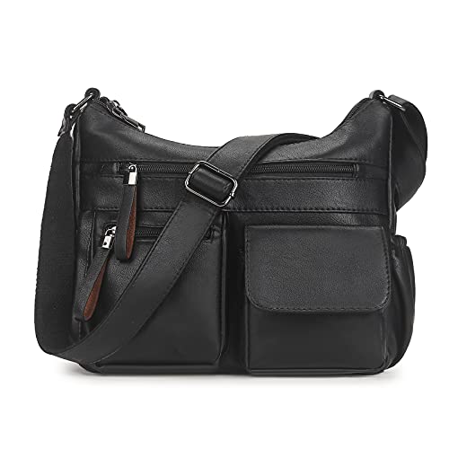 Artwell Fashion Hobo Crossbody Bag For Women Shoulder Bag PU Leather Handbags Purses Multi Pocket Zipper Messenger Tote Bag (Black) - Image 1