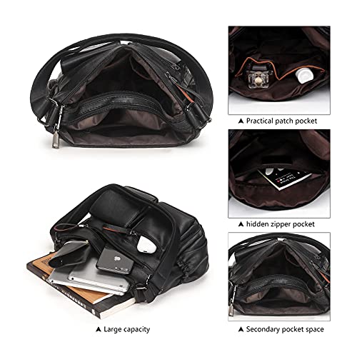 Artwell Fashion Hobo Crossbody Bag For Women Shoulder Bag PU Leather Handbags Purses Multi Pocket Zipper Messenger Tote Bag (Black) - Image 5