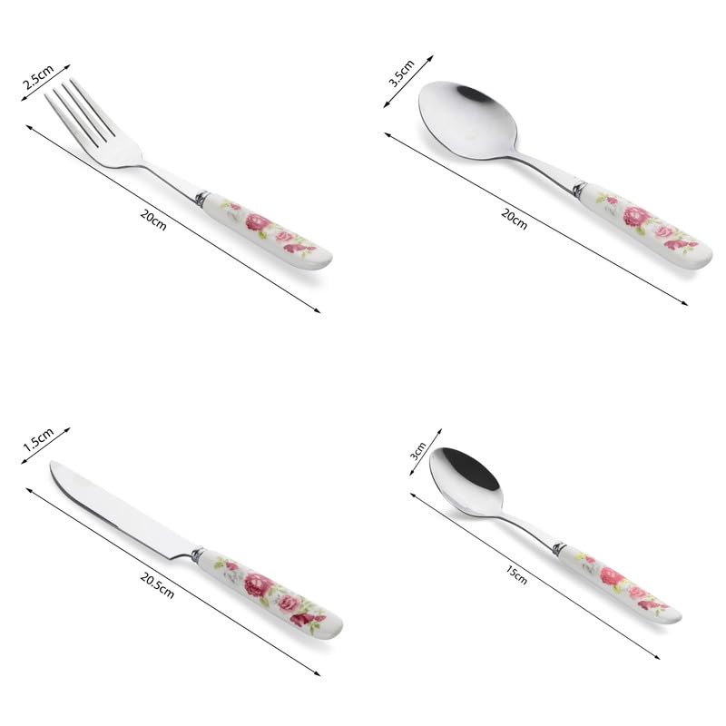MGeezz Stainless Steel Spoons, Forks & Knives Set of 24 with Stand and Ceramic Handle (Pink Rose) - Image 5