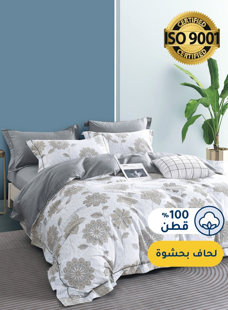 Master Home Textile Cotton Floral Comforter Sets, Fits 200 x 200 cm Double Size Bed, 9 Pcs, 100% Cotton 200 Thread Count, With Removable Filling, Veronica Series - Image 1