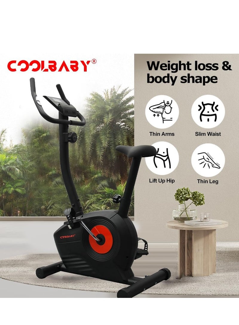 Cool Baby Style COOLBABY Home Fitness Exercise Bike with 8 Levels Adjustable Magnetic Resistance,Indoor Upright Bike for Cardio Workout  - Image 3