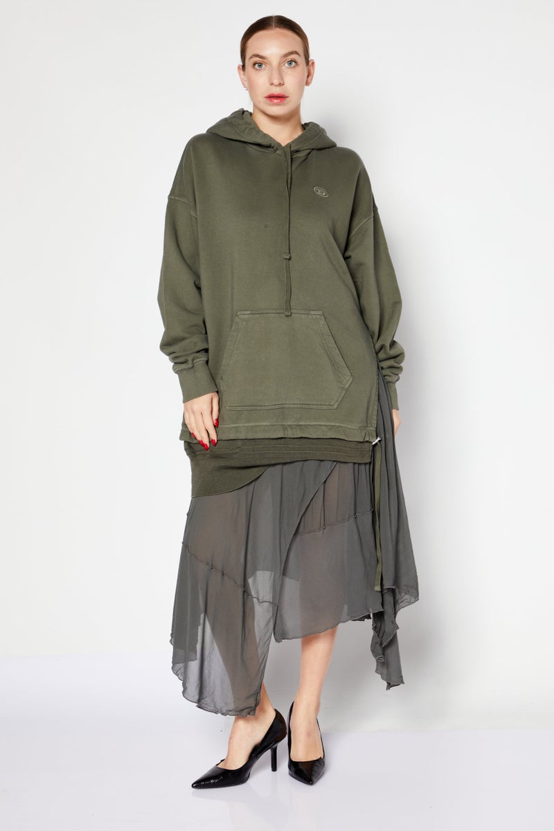 DIESEL Women Embroidered Logo Midi Dress, Olive - Image 1
