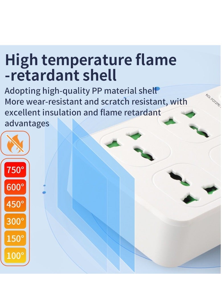 مقبس تمديد سلك الطاقة العالمي، محول قابس حائط مع (2.1 أمبير) 3 منافذ USB، 1 منفذ من النوع C و4 مجموعات منافذ طاقة ذكية، حماية من زيادة التيار، سلك طاقة بمقبس المملكة المتحدة (3 متر/أبيض) - Image 3