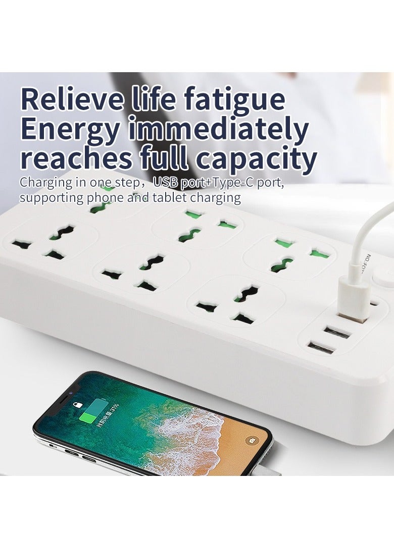 مقبس تمديد سلك الطاقة العالمي، محول قابس حائط مع (2.1 أمبير) 3 منافذ USB، 1 منفذ من النوع C و4 مجموعات منافذ طاقة ذكية، حماية من زيادة التيار، سلك طاقة بمقبس المملكة المتحدة (3 متر/أبيض) - Image 5