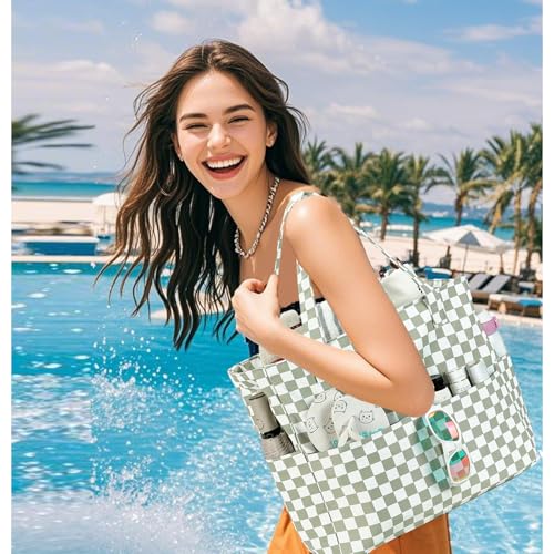 LEDAOU Beach Bag Waterproof Sandproof Women Tote Bag Pool Bag with Zipper for Gym Grocery Travel with Wet Pocket - Image 3