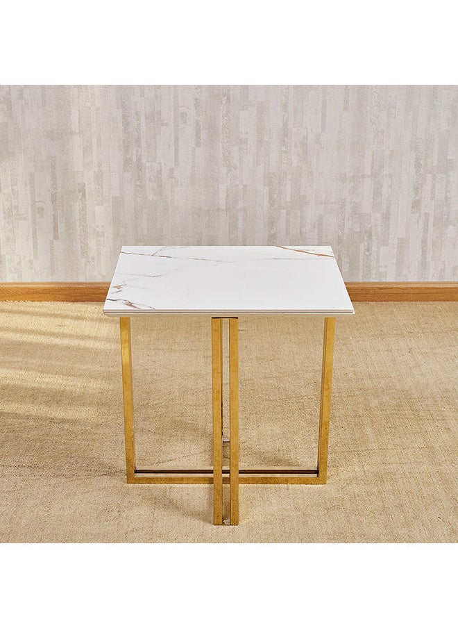 DANUBE HOME Tunesia End Table Sintered stone Multi Functional Living Room Table Space Saving Side Table Furniture For Home Bedroom L 55 x W 50 x H 55 cm White/ Golden  - Image 4
