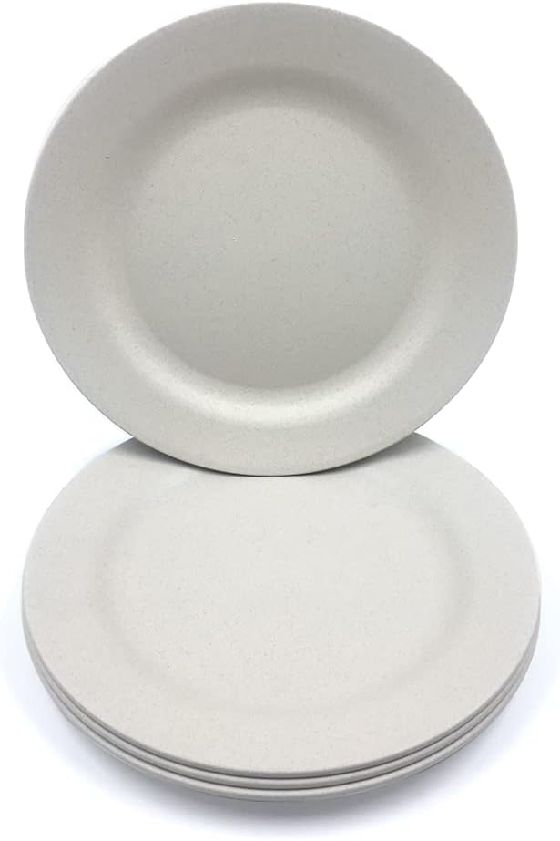BangBoom 4 Pack 13 Inch Extra large Size Dinner Plate Sets Delicious Pasta Plates Unbreakable Dishes Lightweight Salad Dinnerware Reusable Dessert Tableware 33cm Beige - Image 1