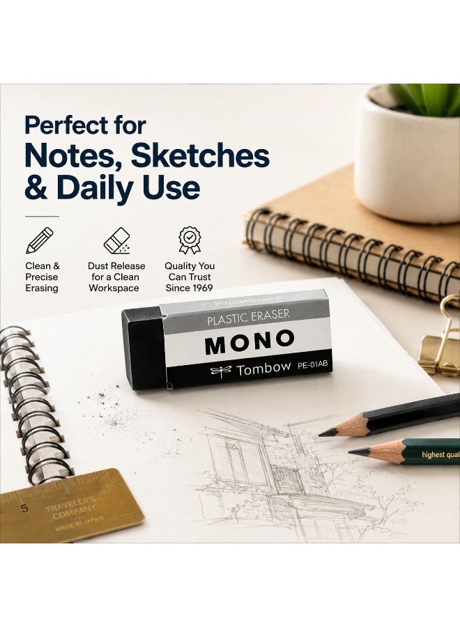 TOMBOW MONO Eraser with Black Sleeve PE-01A, compact standard size, White eraser / Black sleeve, Paper, 1 eraser for schoolwork - Image 4