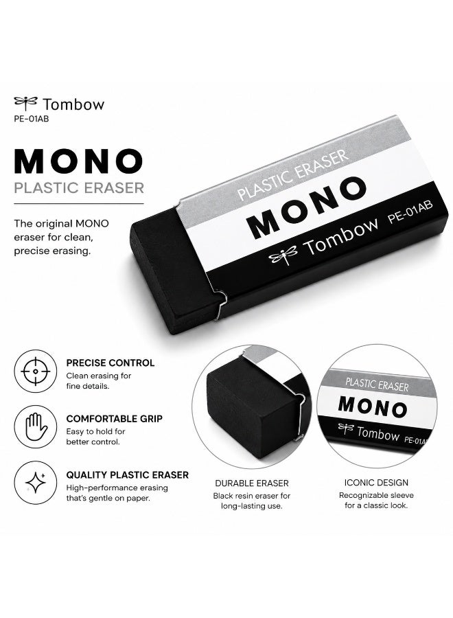 TOMBOW MONO Eraser with Black Sleeve PE-01A, compact standard size, White eraser / Black sleeve, Paper, 1 eraser for schoolwork - Image 3