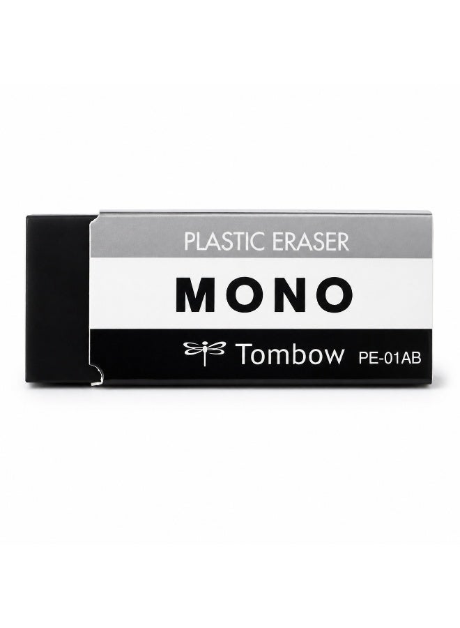TOMBOW MONO Eraser with Black Sleeve PE-01A, compact standard size, White eraser / Black sleeve, Paper, 1 eraser for schoolwork - Image 1