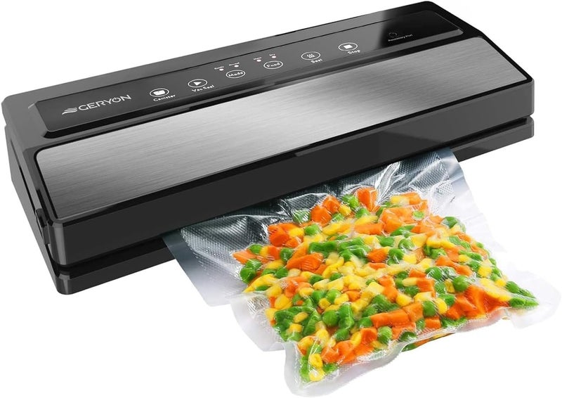 GERYON Vacuum Sealer, Vacuum Sealer Machine for Food Storage with Sealer Bags & Roll, Automatic Food Sealer for Sous Vide, Compact Design, LED Lights, Easy to Clean, Dry & Moist Modes (Silver) - Image 1