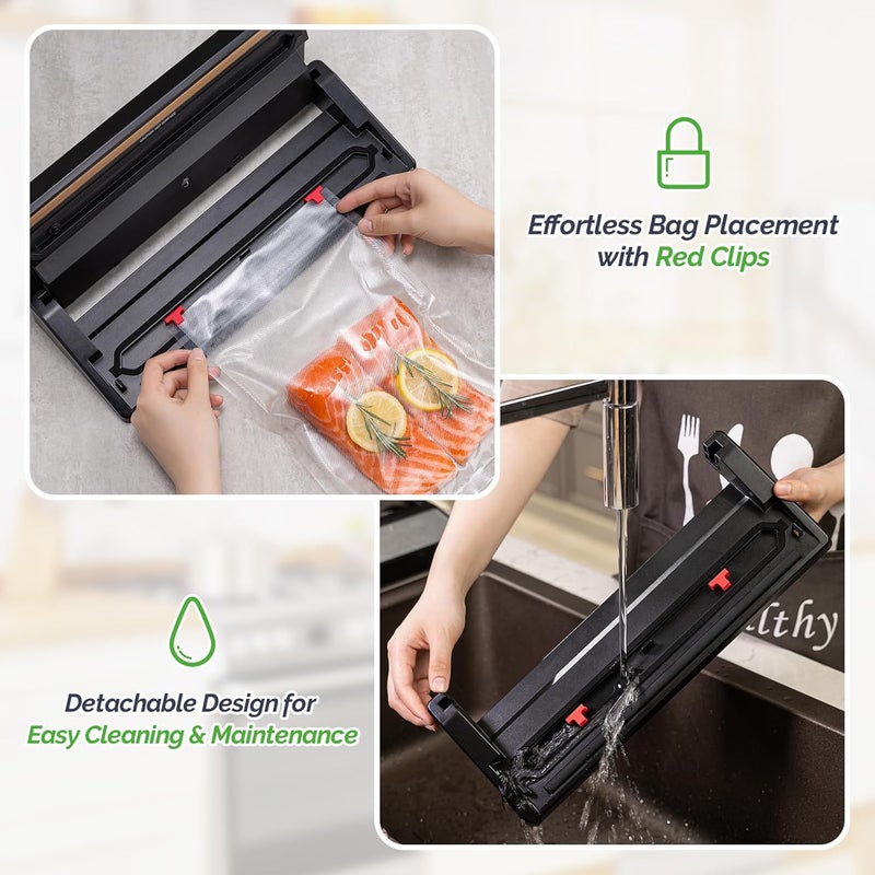 GERYON Vacuum Sealer, Vacuum Sealer Machine for Food Storage with Sealer Bags & Roll, Automatic Food Sealer for Sous Vide, Compact Design, LED Lights, Easy to Clean, Dry & Moist Modes (Silver) - Image 3