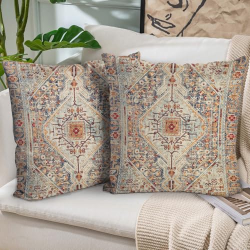 BUAEL Boho Throw Pillow Covers 26x26 inch Set of 2,Boho Vintage Carpet Pattern Antique Ethnic Decor Double Sided Pattern Cushion Cover Soft Pillow Case Living Sofa Room Bed Square Pillow Cover - Image 1