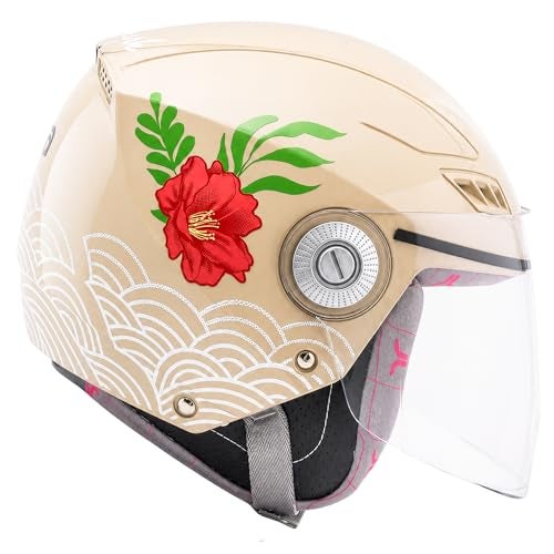 TVARRA Lilt Women's Open Face Helmet for Scooty | Lightweight 750g | Stylish Designer Half Face Helmet with Clear Visor | Designed for Ladies & Girls | ISI Certified (Sandy Beige,M) - Image 1