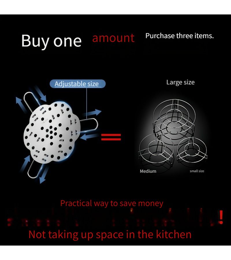 304 Stainless Steel Adjustable Steaming Rack Multifunctional 3 In 1 For Home Kitchen - Image 4