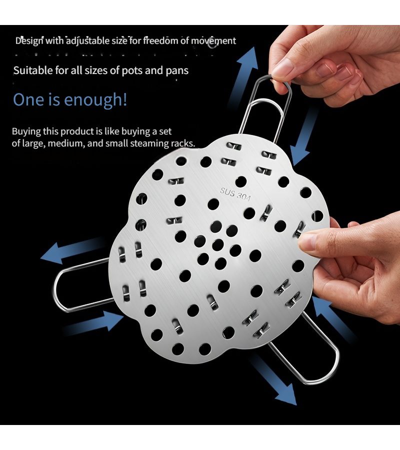 304 Stainless Steel Adjustable Steaming Rack Multifunctional 3 In 1 For Home Kitchen - Image 5