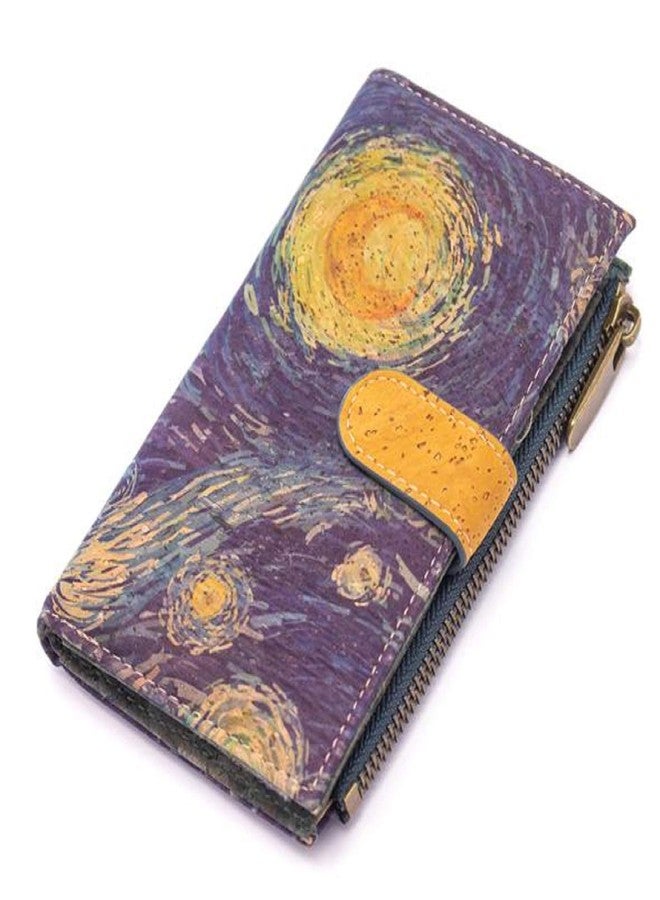 CORK RFID Vegan Cork wallet purse, Handmade Eco Friendly Sustainable gift Lightweight Durable Waterproof zero waste (Van Gogh) - Image 1