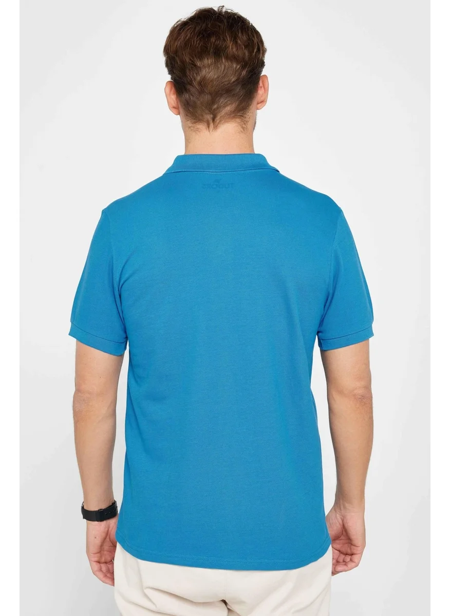 تودورس Men's Slim Fit Narrow Cut Cotton Plain Pique Blue Polo Collar T-Shirt