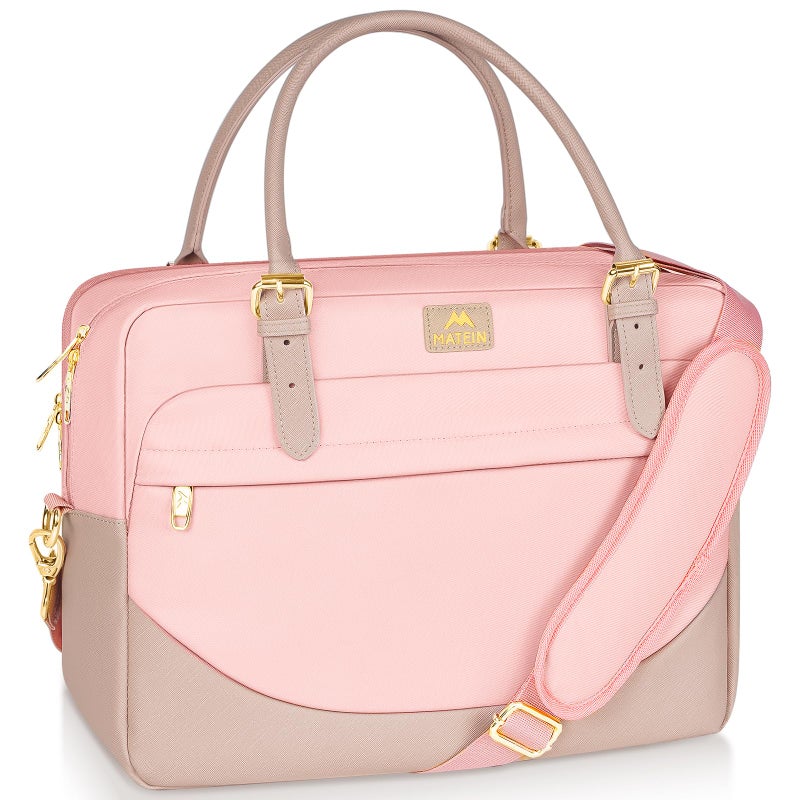 MATEIN Laptop Bag for Women, 15.6 inch Computer Briefcase Sleeve Case, Large Water Resistant Cute Messenger Work Tote Bible Temple Bag Crossbody for Teen Girls School College Office Travel Gifts, Pink - Image 1