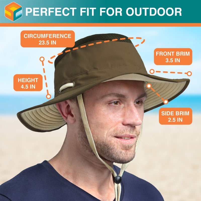 Suncube SUN CUBE Wide Brim Sun Hat for Men Outdoor, Women Sun Protection Safari Hat, Hiking Boonie Hat UV, Fishing Summer Hat for Beach Camping UPF 50+, Olive Green - Image 5