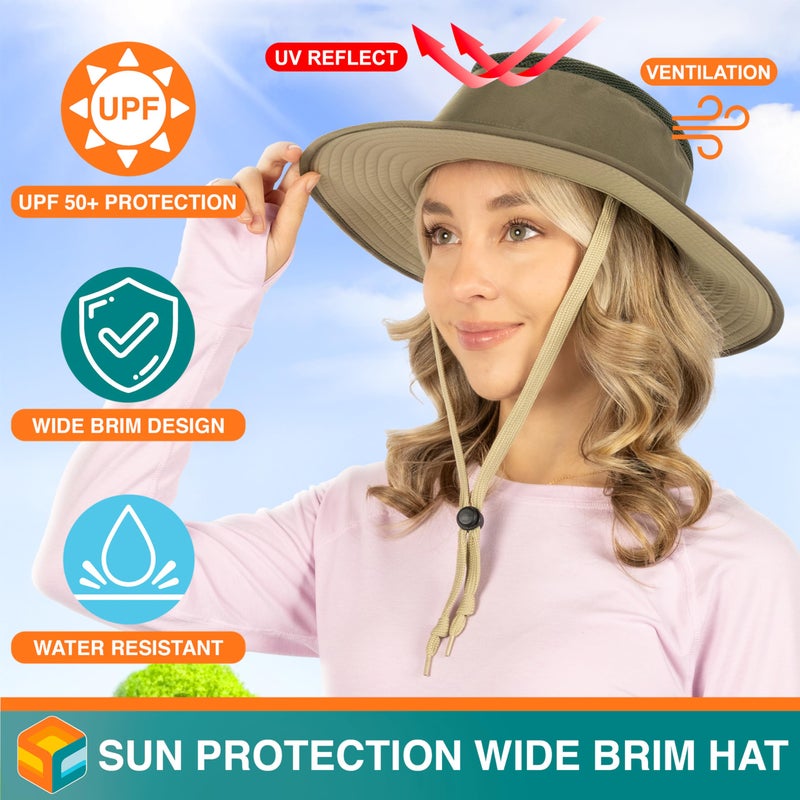 Suncube SUN CUBE Wide Brim Sun Hat for Men Outdoor, Women Sun Protection Safari Hat, Hiking Boonie Hat UV, Fishing Summer Hat for Beach Camping UPF 50+, Olive Green - Image 3