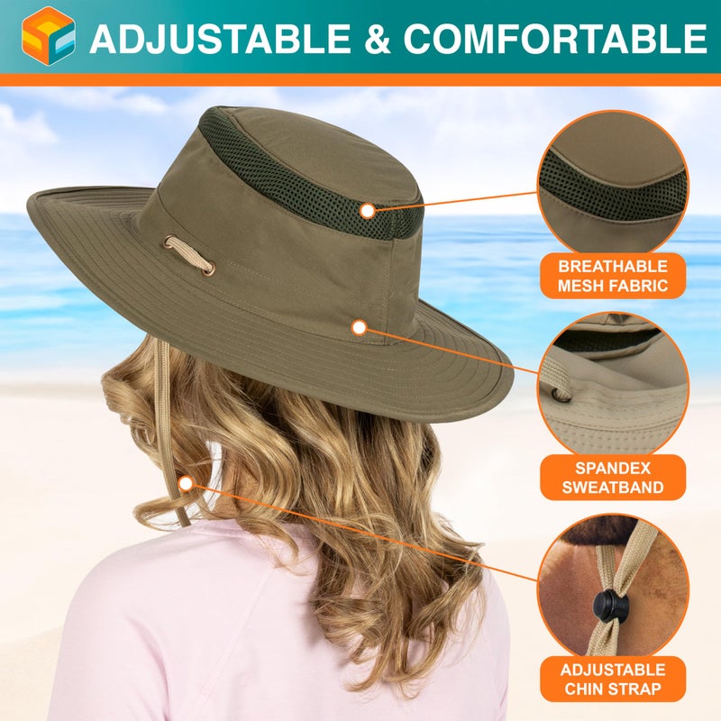 Suncube SUN CUBE Wide Brim Sun Hat for Men Outdoor, Women Sun Protection Safari Hat, Hiking Boonie Hat UV, Fishing Summer Hat for Beach Camping UPF 50+, Olive Green - Image 4