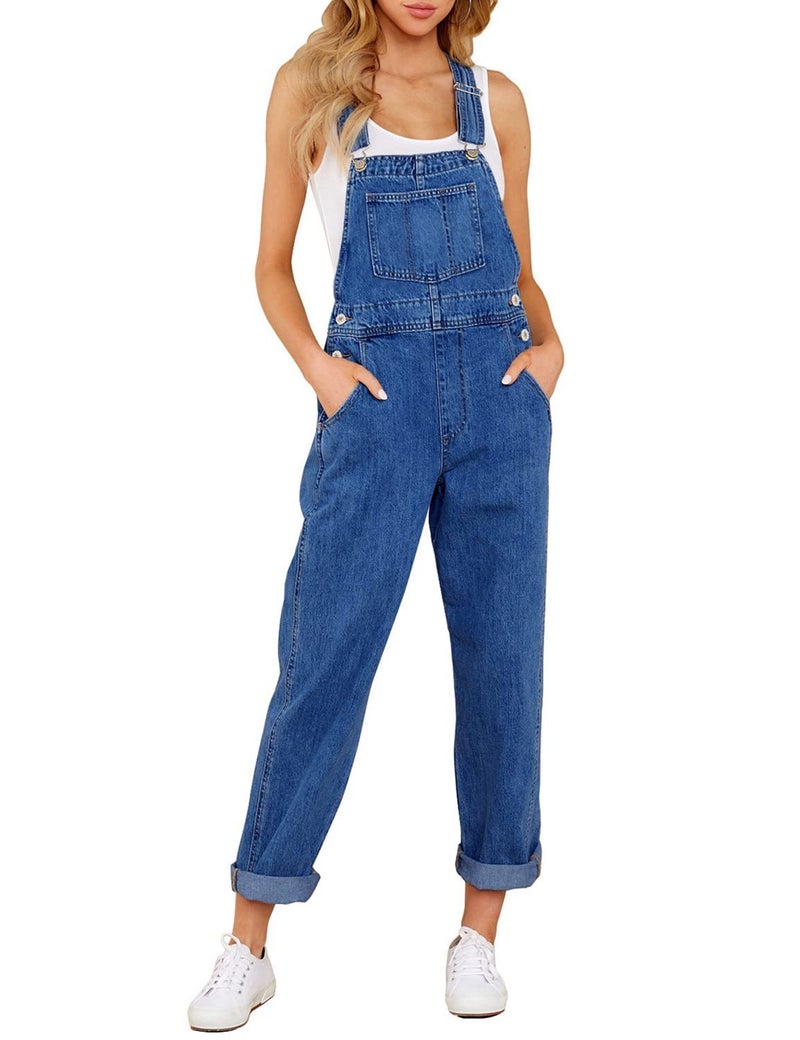 luvamia Women's Casual Adjustable Denim Bib Overalls Jeans Pants Fashion Loose Overall Jumpsuits Classic Blue Size X-Small (Size 0 - Size 2) - Image 1