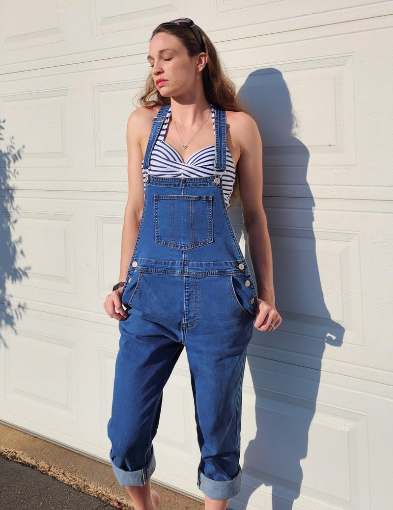 luvamia Women's Casual Adjustable Denim Bib Overalls Jeans Pants Fashion Loose Overall Jumpsuits Classic Blue Size X-Small (Size 0 - Size 2) - Image 3