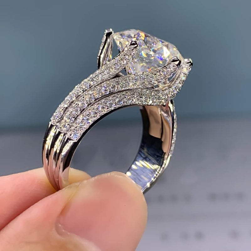 Htayekog Moissanite Engagement Ring for Women, Classic Six Claw Solitaire 5 Carat D Color VVS1 Wedding Band, 925 Sterling Silver Promise Ring 7 - Image 2