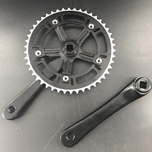 DONSP1986 Crankset Set Single Speed 46T 170mm Crankarms 130 BCD for Mountain Road Bike Fixed Gear Bicycle (Square Taper, Black) (46T, Sprocket) - Image 2
