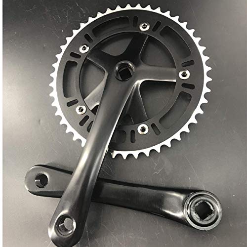 DONSP1986 Crankset Set Single Speed 46T 170mm Crankarms 130 BCD for Mountain Road Bike Fixed Gear Bicycle (Square Taper, Black) (46T, Sprocket) - Image 1