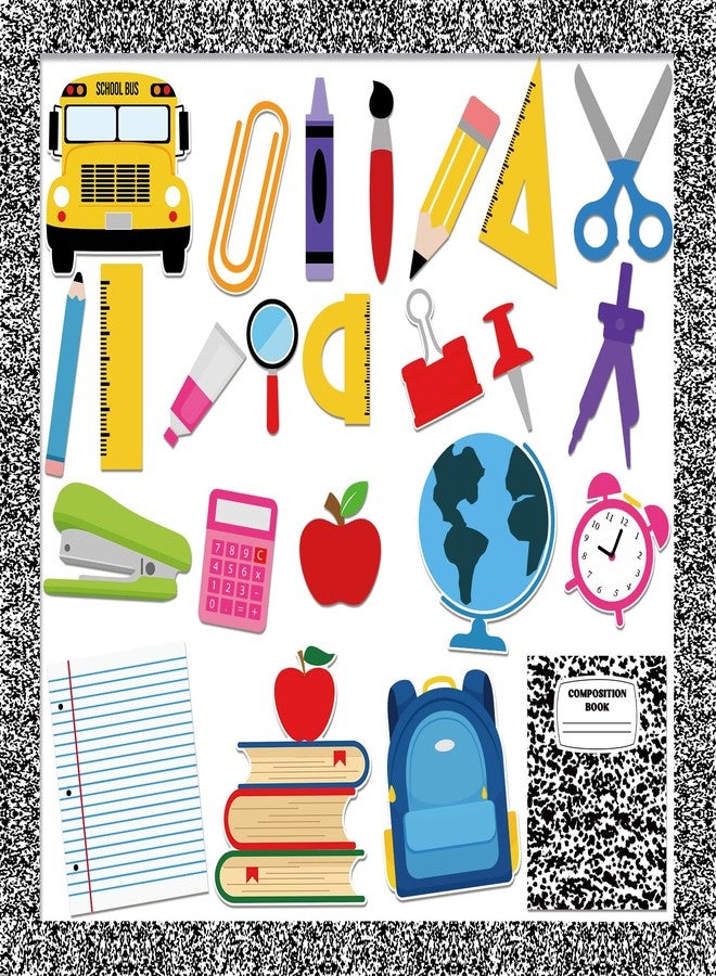 Mooliwe 54 Pcs Composition Notebook Bulletin Board Decorations Set Composition Notebook Classroom Decor Colorful Bulletin Board Cutouts Paper for School Classrooms Party Wall Door Decor - Image 1