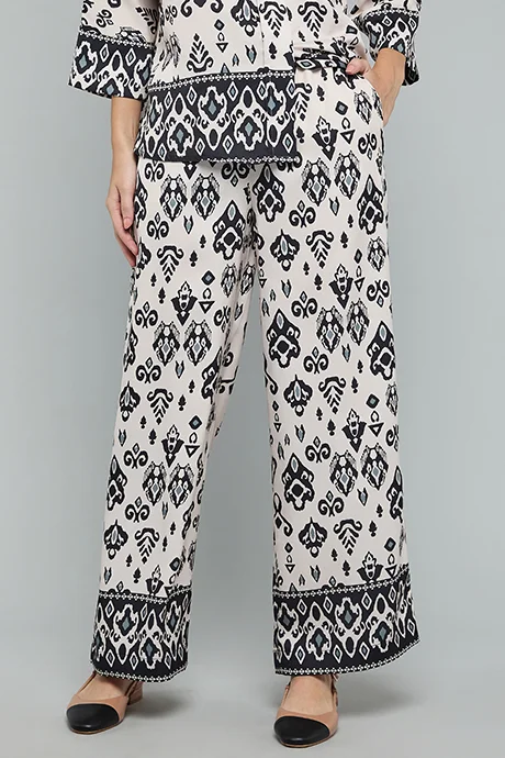 أر أند بي Patterned Wide Leg Pants with Drawstring Waist