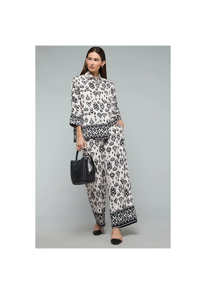 أر أند بي Patterned Wide Leg Pants with Drawstring Waist