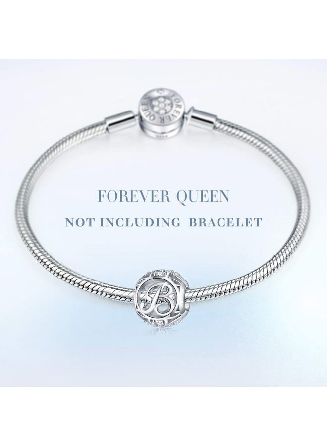 Forever Queen سحر الحرف الأول A-Z سحر الأبجدية سحر متدلي لسوار قلادة باندورا، فضة استرلينية 925 خرزات CZ سحر مجوهرات مخصصة هدية للرجال والنساء والفتيات في عيد الميلاد وعيد الحب (B) - Image 4