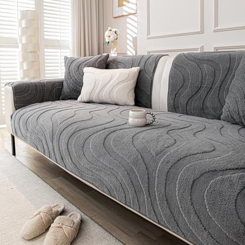 KaviKon Couch Cover Sofa Covers Washable, Velvet Fleece Sofa Slipcovers for 3 Cushion Couch, Non-Slip Furniture Protector for Dog Pet, L Shaped Recliner Sectional Couch Cover Grey,36"X71"(Only 1 Pcs) - Image 1