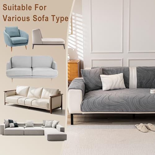 KaviKon Couch Cover Sofa Covers Washable, Velvet Fleece Sofa Slipcovers for 3 Cushion Couch, Non-Slip Furniture Protector for Dog Pet, L Shaped Recliner Sectional Couch Cover Grey,36"X71"(Only 1 Pcs) - Image 5