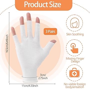 Grevosea 3 Pairs Cotton Gloves Touchscreen 100 White Cotton Moisturizing Gloves for Dry Hands Fingerless Design for Sleeping Eczema Spa Treatment Overnight Hydration Unisex Size - Image 2