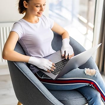 Grevosea 3 Pairs Cotton Gloves Touchscreen 100 White Cotton Moisturizing Gloves for Dry Hands Fingerless Design for Sleeping Eczema Spa Treatment Overnight Hydration Unisex Size - Image 4