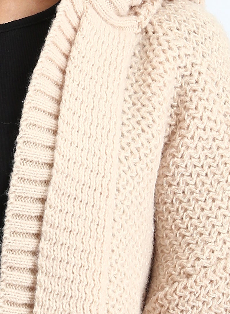 RAVIN Women Hooded Open Neckline Knitted Cardigan Beige - Image 3