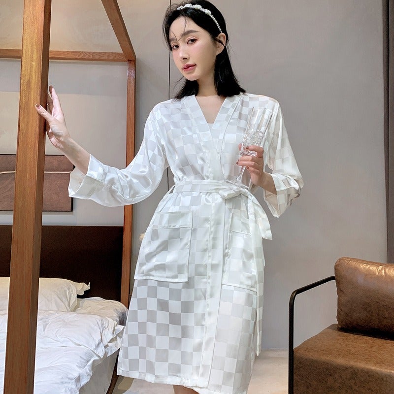 Summer Thin Ice Silk Short Sleeve Robe - Breathable, Comfortable, and Versatile for Home & Bath