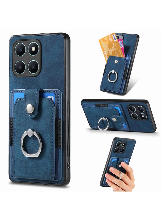 S-TOP Case For Honor X6a Retro Skin-feel Ring Card Wallet Phone Case - Image 1