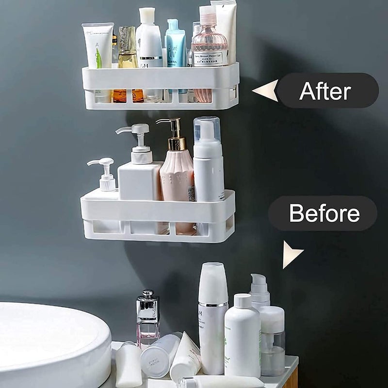 WEZOSHINET 2 Pc Self Adhesive Kitchen and Bathroom Shelves Wall Organizer Plastic Storage Shelf Fashion Simple Style Shower Organizer Rack Kitchen and Bathroom Storage Holder - Image 4