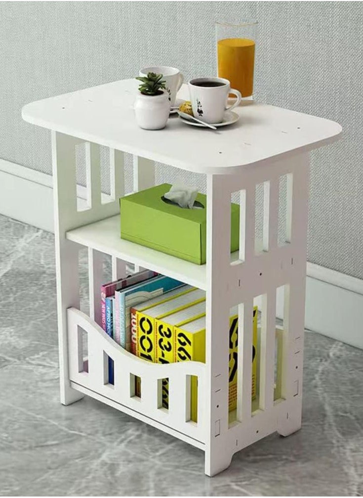 Generic End Table, Cute Nightstands Small Tables for Small Spaces, White Coffee Bedside Storage Shelf for Office, Living Room, Bedroom  - Image 1