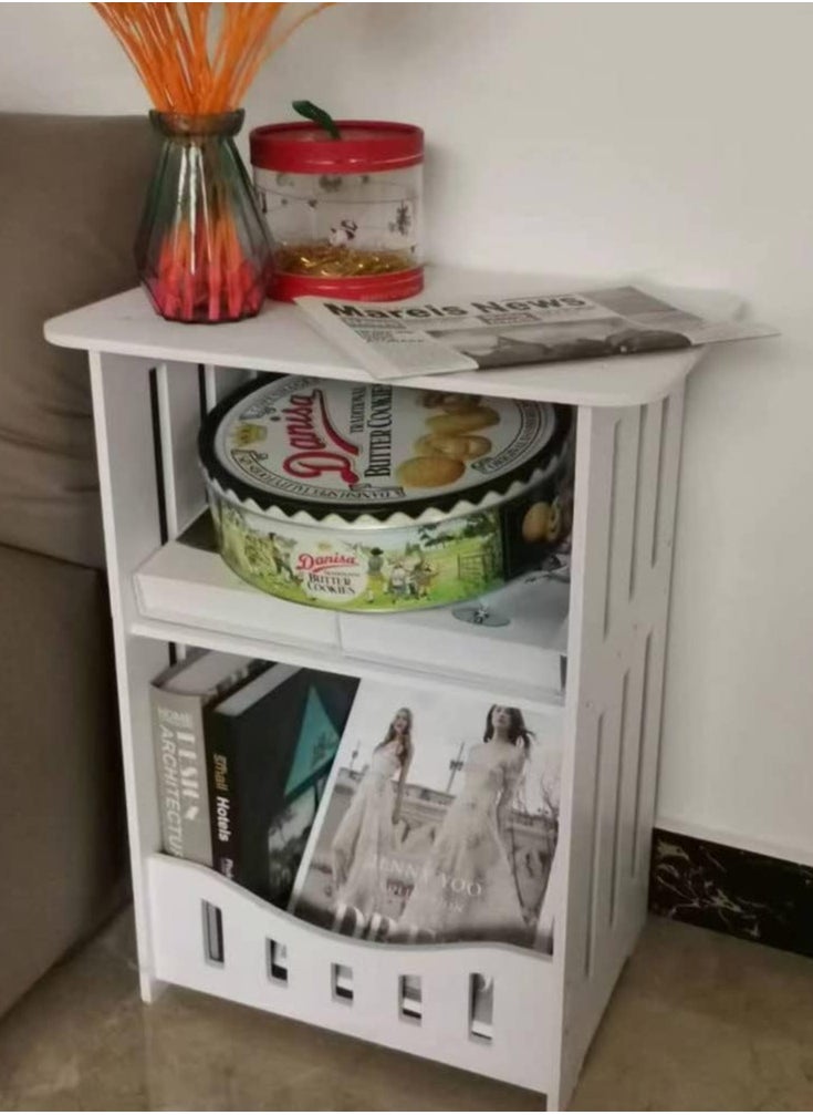 Generic End Table, Cute Nightstands Small Tables for Small Spaces, White Coffee Bedside Storage Shelf for Office, Living Room, Bedroom  - Image 2