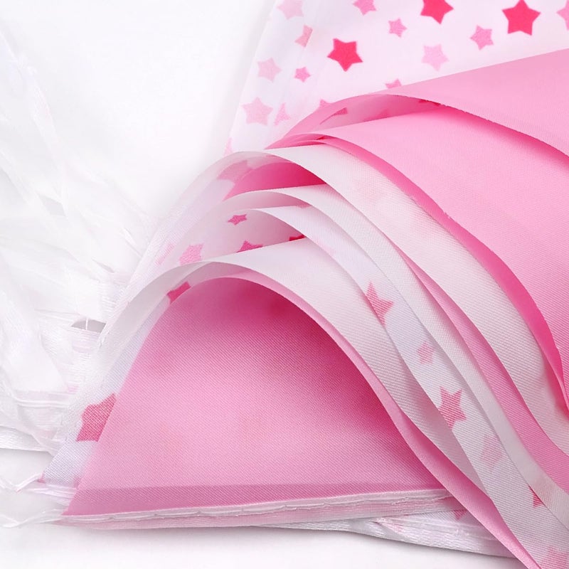 Topeedy Pink White Bunting Banner With Stars, 65.6 Feet 52pcs Triangle Flags Pennant for Indoor Outdoor Birthday Wedding Engagement Party Decoration - Image 2